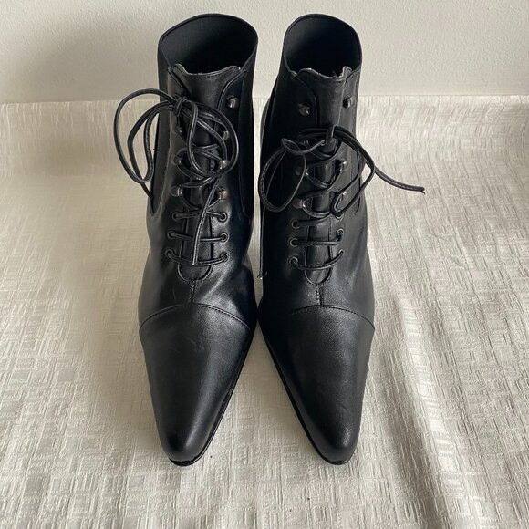 Sacha London Leather Lace Detail Heeled Boots Sz 8 M - Picture 2 of 13